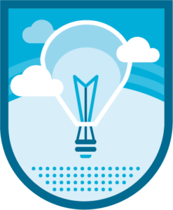 A lightbulb forming the balloon portion of a hot air balloon.